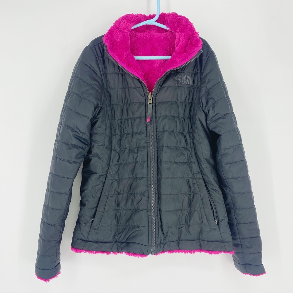 The North Face Mossbud Reversible Jacket Black/Pink Children Medium 10/12